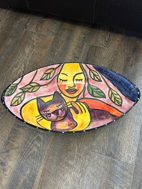 Happy Cat™ by Outi Hand Painted Ceramic Cat "Purr With Me Ceramic Bowl - 20 x 10